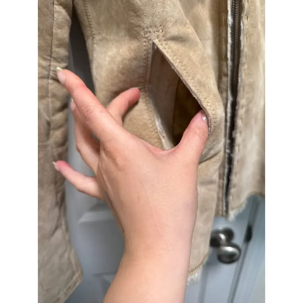 Avanti Vintage 90s Penny Lane Faux Fur Camel Suede Leather Jacket Size Large - Picture 5 of 10